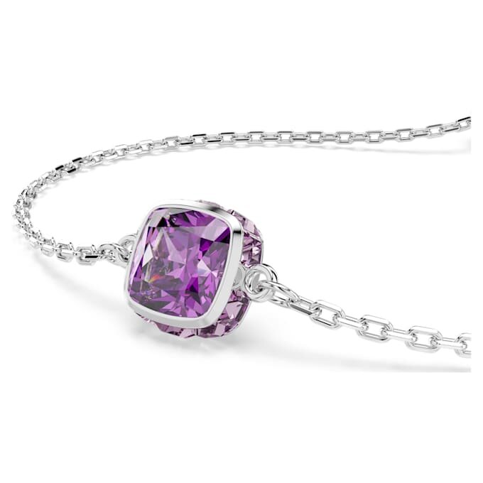 Födelsestenarmband med fyrkantig slipning, februari, lila, rodiumpläterat Födelsestenarmband med fyrkantig slipning, februari, lila, rodiumpläterat