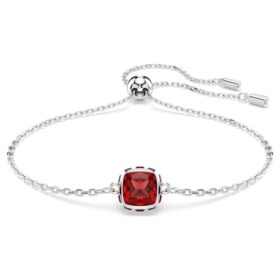 Födelsestenarmband med fyrkantig slipning, januari, röd, rodiumpläterat