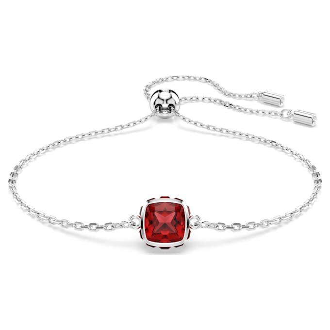 Födelsestenarmband med fyrkantig slipning, januari, röd, rodiumpläterat Födelsestenarmband med fyrkantig slipning, januari, röd, rodiumpläterat