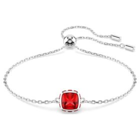 Födelsestenarmband med fyrkantig slipning, juli, rött, rodiumpläterat