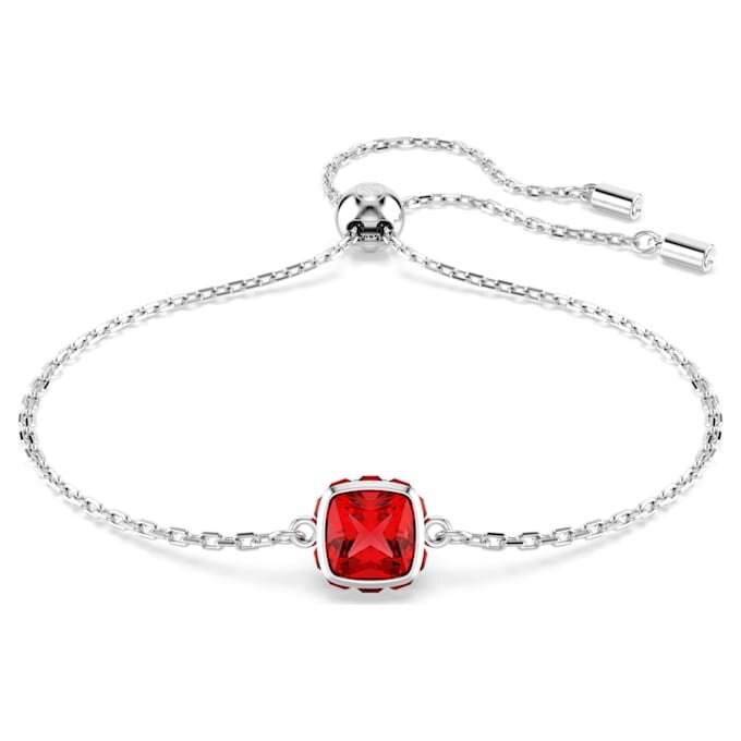 Födelsestenarmband med fyrkantig slipning, juli, rött, rodiumpläterat Födelsestenarmband med fyrkantig slipning, juli, rött, rodiumpläterat