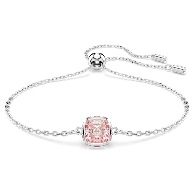 Födelsestenarmband med fyrkantig slipning, juni, rosa, rodiumpläterat Födelsestenarmband med fyrkantig slipning, juni, rosa, rodiumpläterat