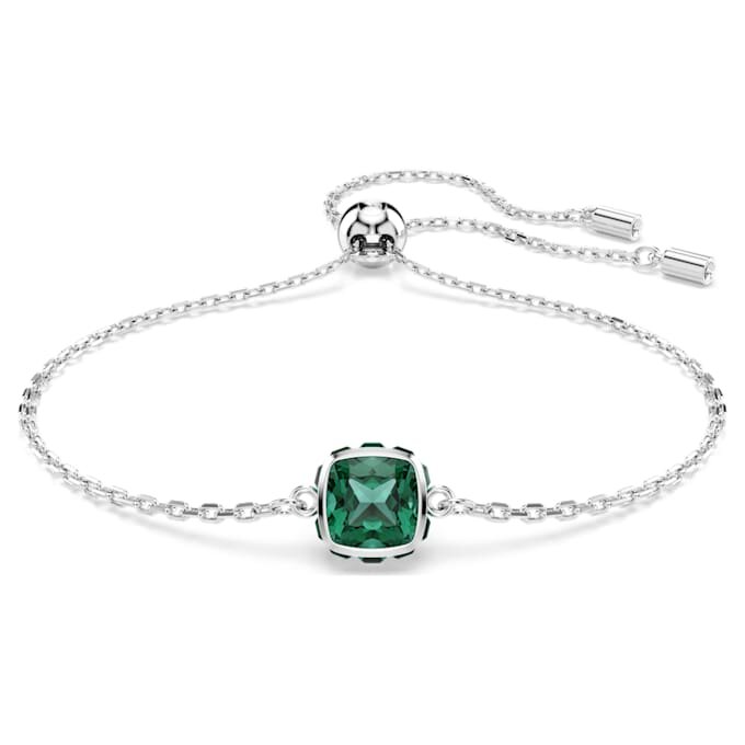 Födelsestenarmband med fyrkantig slipning, maj, grönt, rodiumpläterat Födelsestenarmband med fyrkantig slipning, maj, grönt, rodiumpläterat