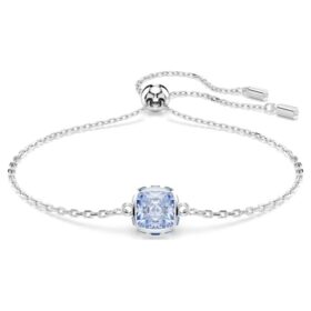 Födelsestenarmband med fyrkantig slipning, mars, blå, rodiumpläterat