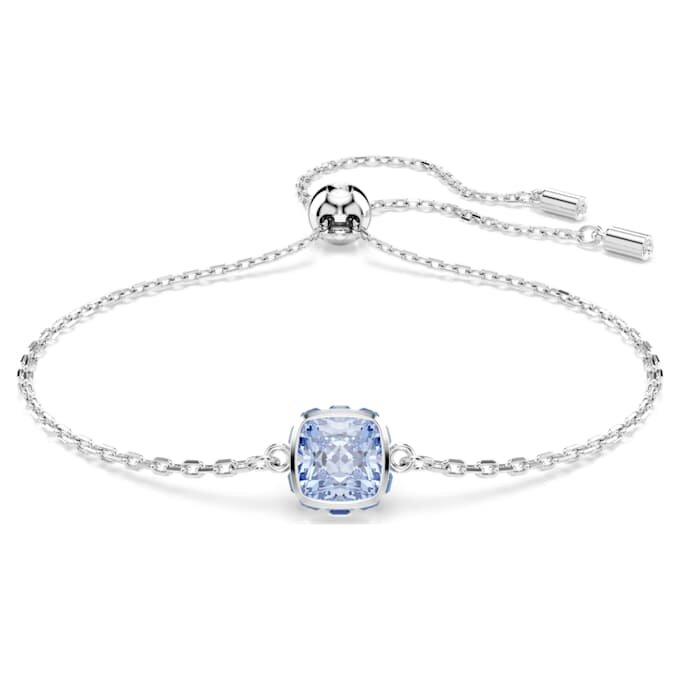 Födelsestenarmband med fyrkantig slipning, mars, blå, rodiumpläterat Födelsestenarmband med fyrkantig slipning, mars, blå, rodiumpläterat