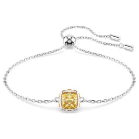 Födelsestenarmband med fyrkantig slipning, november, gul, rodiumpläterat