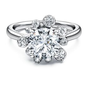 Galaxy-ring med laboratorieframställda diamanter, totalt 2 karat, rund form, 14K vitguld