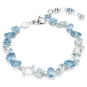 Gema-armband med blandade slipningar, blått, rodiumpläterat