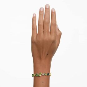 Gema-armband med blandade slipningar, grönt, guldpläterat