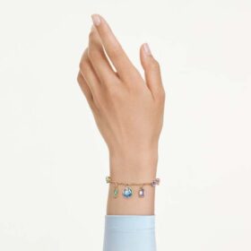 Gema-armband med blandade slipningar, hängande kristaller, flerfärgat, guldpläterat