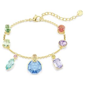 Gema-armband med blandade slipningar, hängande kristaller, flerfärgat, guldpläterat