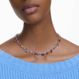 Gema-halsband med blandade slipningar, flerfärgat, rodiumpläterat