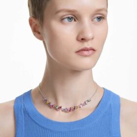 Gema-halsband med blandade slipningar, flerfärgat, rodiumpläterat