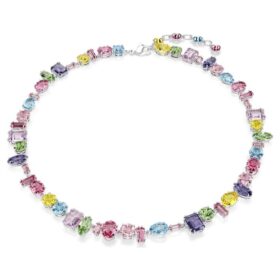 Gema-halsband med blandade slipningar, flerfärgat, rodiumpläterat