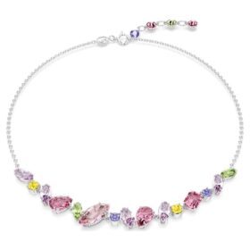 Gema-halsband med blandade slipningar, flerfärgat, rodiumpläterat