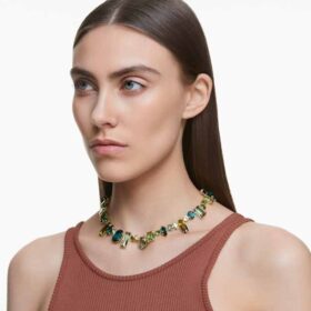 Gema-halsband med blandade slipningar, grönt, guldpläterat