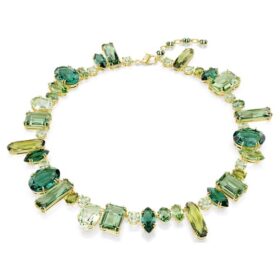 Gema-halsband med blandade slipningar, grönt, guldpläterat