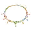 Gema-halsband med blandade slipningar, hängande kristaller, flerfärgat, guldpläterat