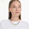 Gema-halsband med blandade slipningar, hängande kristaller, flerfärgat, guldpläterat