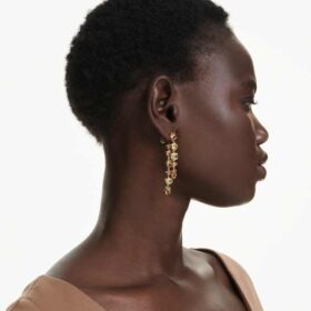 Gema örhängen, asymmetrisk design, blandade slipningar, långa, gula, guldpläterade