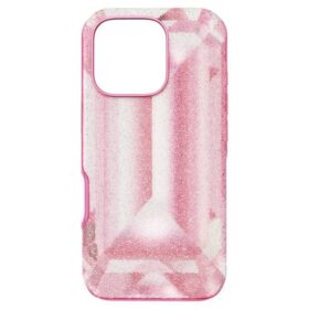 Högt smartphonefodral med kristalltryckmotiv, iPhone® 16 Pro, rosa