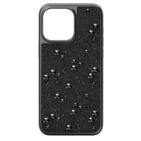 Högt smartphonefodral med platta kristaller, iPhone® 15 Pro Max, svart
