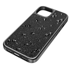 Högt smartphonefodral med platta kristaller, iPhone® 15, svart