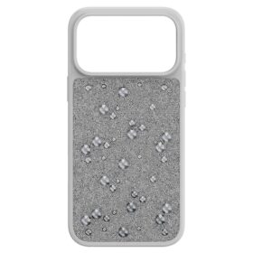 Högt smartphonefodral med platta kristaller, iPhone® 17 Pro Max, silverfärgat
