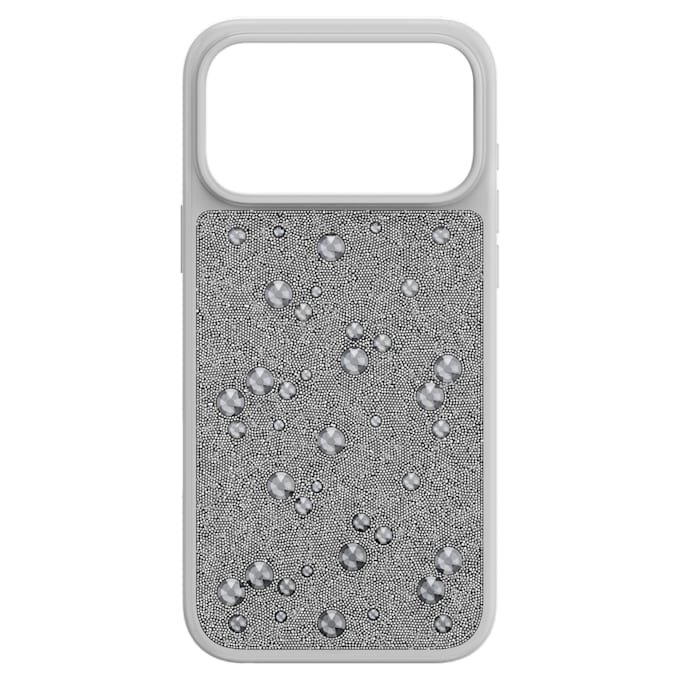 Högt smartphonefodral med platta kristaller, iPhone® 17 Pro Max, silverfärgat Högt smartphonefodral med platta kristaller, iPhone® 17 Pro Max, silverfärgat