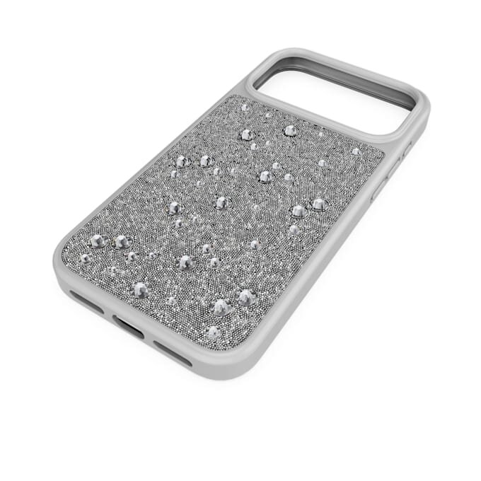 Högt smartphonefodral med platta kristaller, iPhone® 17 Pro Max, silverfärgat Högt smartphonefodral med platta kristaller, iPhone® 17 Pro Max, silverfärgat