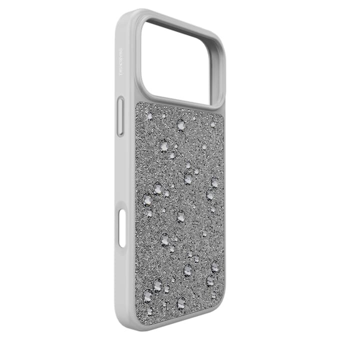 Högt smartphonefodral med platta kristaller, iPhone® 17 Pro Max, silverfärgat Högt smartphonefodral med platta kristaller, iPhone® 17 Pro Max, silverfärgat