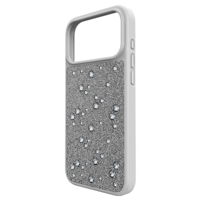 Högt smartphonefodral med platta kristaller, iPhone® 17 Pro Max, silverfärgat Högt smartphonefodral med platta kristaller, iPhone® 17 Pro Max, silverfärgat