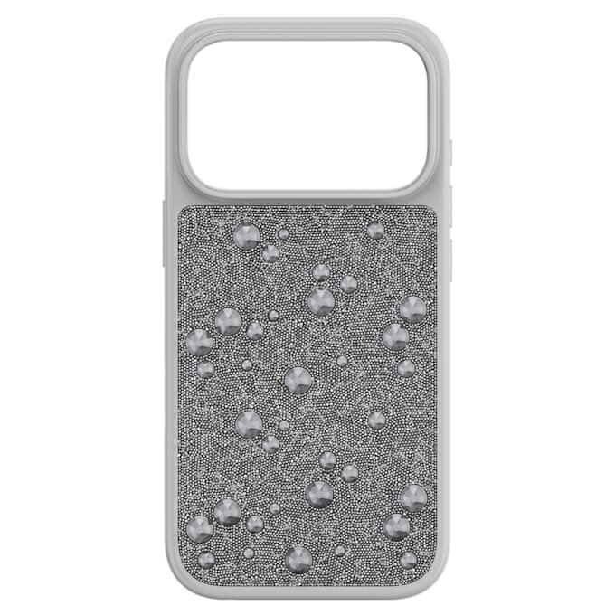 Högt smartphonefodral med platta kristaller, iPhone® 17 Pro, silverfärgat Högt smartphonefodral med platta kristaller, iPhone® 17 Pro, silverfärgat