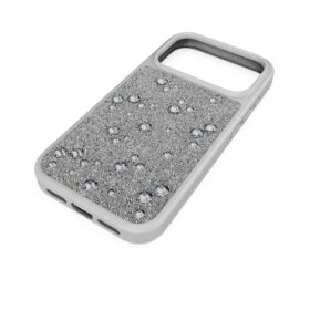 Högt smartphonefodral med platta kristaller, iPhone® 17 Pro, silverfärgat