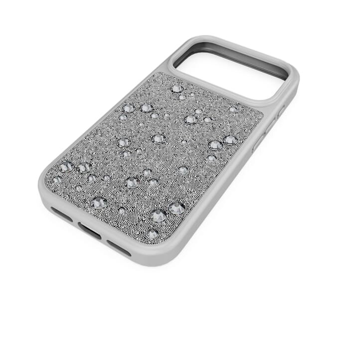 Högt smartphonefodral med platta kristaller, iPhone® 17 Pro, silverfärgat Högt smartphonefodral med platta kristaller, iPhone® 17 Pro, silverfärgat