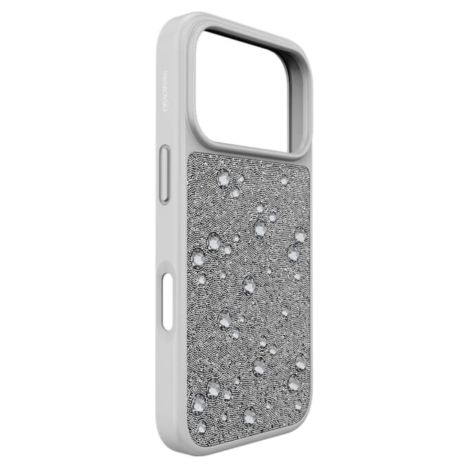 Högt smartphonefodral med platta kristaller, iPhone® 17 Pro, silverfärgat Högt smartphonefodral med platta kristaller, iPhone® 17 Pro, silverfärgat