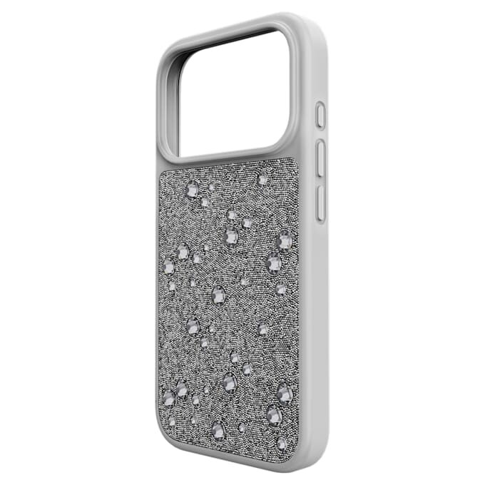 Högt smartphonefodral med platta kristaller, iPhone® 17 Pro, silverfärgat Högt smartphonefodral med platta kristaller, iPhone® 17 Pro, silverfärgat