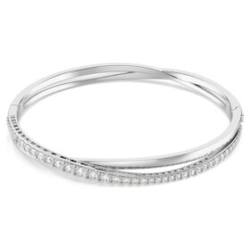 Hyperbola armring, rundslipad, vit, rodiumpläterad