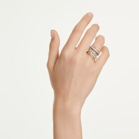 Hyperbola cocktailring, rund slipning, vit, blandad metallfinish