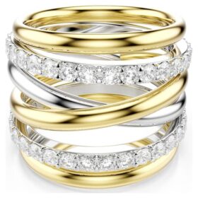 Hyperbola cocktailring, rund slipning, vit, blandad metallfinish