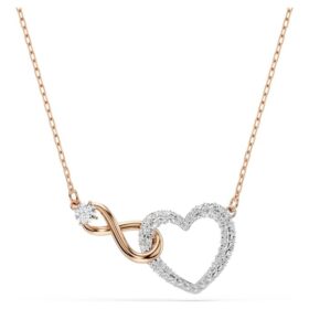 Hyperbola-halsband med Infinity-symbol och hjärta, vitt, blandad metallfinish