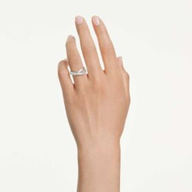 Hyperbola-ring med blandade slipningar, vit, silverfärgad yta