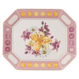 Idyllia-bricka i porslin, kristalltryck, blommor, stor, rosa