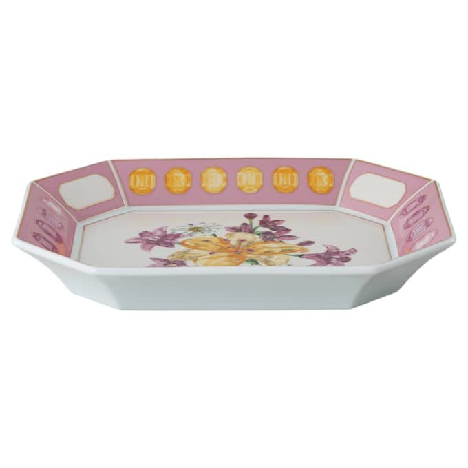 Idyllia-bricka i porslin, kristalltryck, blommor, stor, rosa Idyllia-bricka i porslin, kristalltryck, blommor, stor, rosa