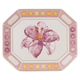Idyllia-bricka i porslin, kristalltryck, blommotiv, liten, rosa
