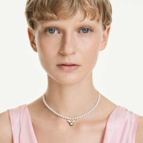 Idyllia choker med kristallpärlor, blandade slipningar, bi, vit, guldpläterad