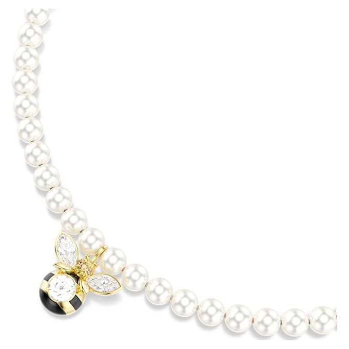 Idyllia choker med kristallpärlor, blandade slipningar, bi, vit, guldpläterad Idyllia choker med kristallpärlor, blandade slipningar, bi, vit, guldpläterad