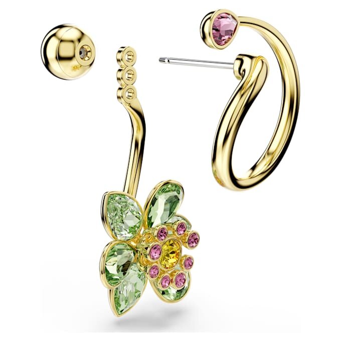 Idyllia droppörhängen, asymmetrisk design, blandade slipningar, blomma, flerfärgad, guldpläterad Idyllia droppörhängen, asymmetrisk design, blandade slipningar, blomma, flerfärgad, guldpläterad