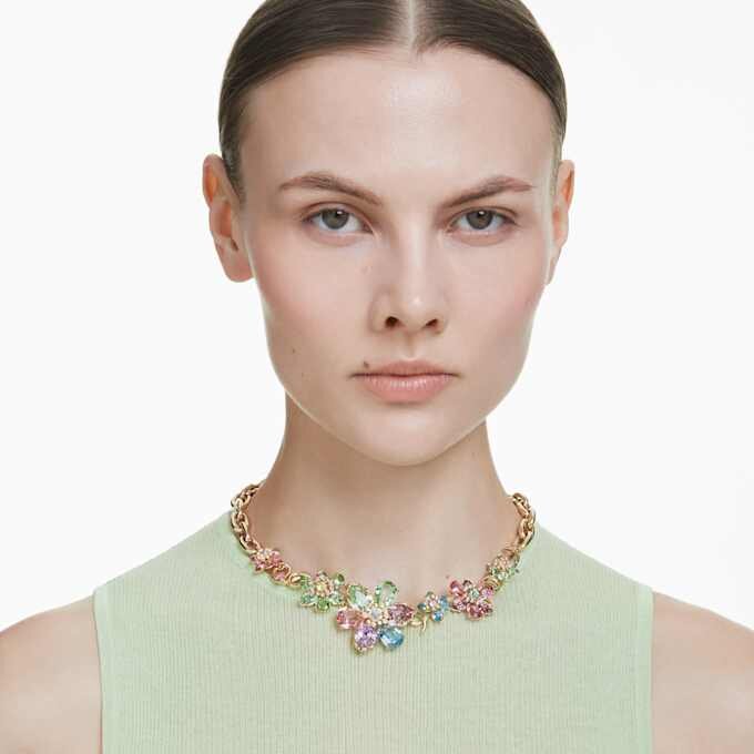 Idyllia-halsband med blandade slipningar, blomma, flerfärgat, guldpläterat Idyllia-halsband med blandade slipningar, blomma, flerfärgat, guldpläterat