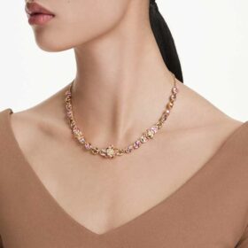 Idyllia-halsband med blandade slipningar, blomma, flerfärgat, guldpläterat